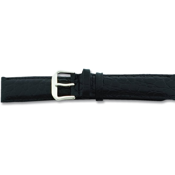 De Beer Black Alligator Grain Leather Watch Band 16Mm Gold Color Extra Long