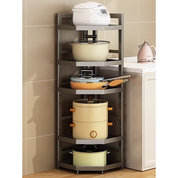 ZHUISAMHOM Kitchen Corner Shelf, Multi-tier Pot Rack Storage and Organizing Rack Stainless Steel Shelf Shelf (Gray- 5tier)