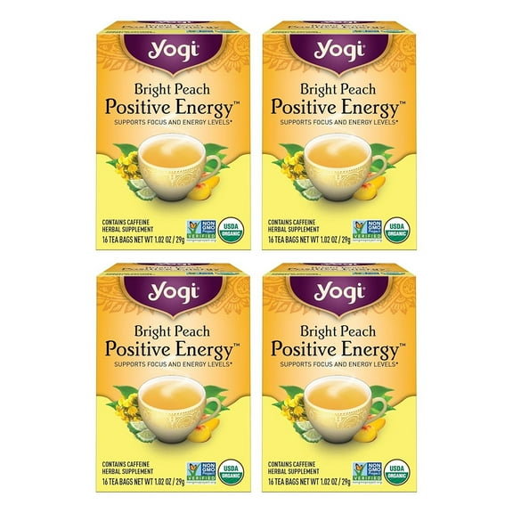Yogi Tea - Peach Bergamot Bright Day Tea (4 Pack) - Supports Elevated Mood and Energy Levels - With Oolong and Green Tea Extract - Contains Caffeine - 64 Organic Tea Bags