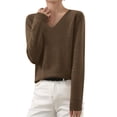 thumbnail image 2 of Women's V Neck Sweaters Long Sleeve Lightweight Knit Pullover, Dressy Casual Top Dark Gray M, 2 of 6