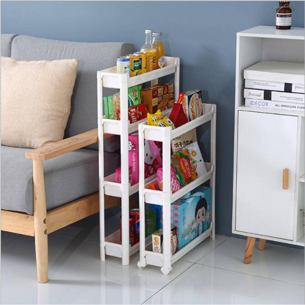 3/4Tier Slide Out Rolling Cart, Trolley Storage Rack, Kitchen Rolling