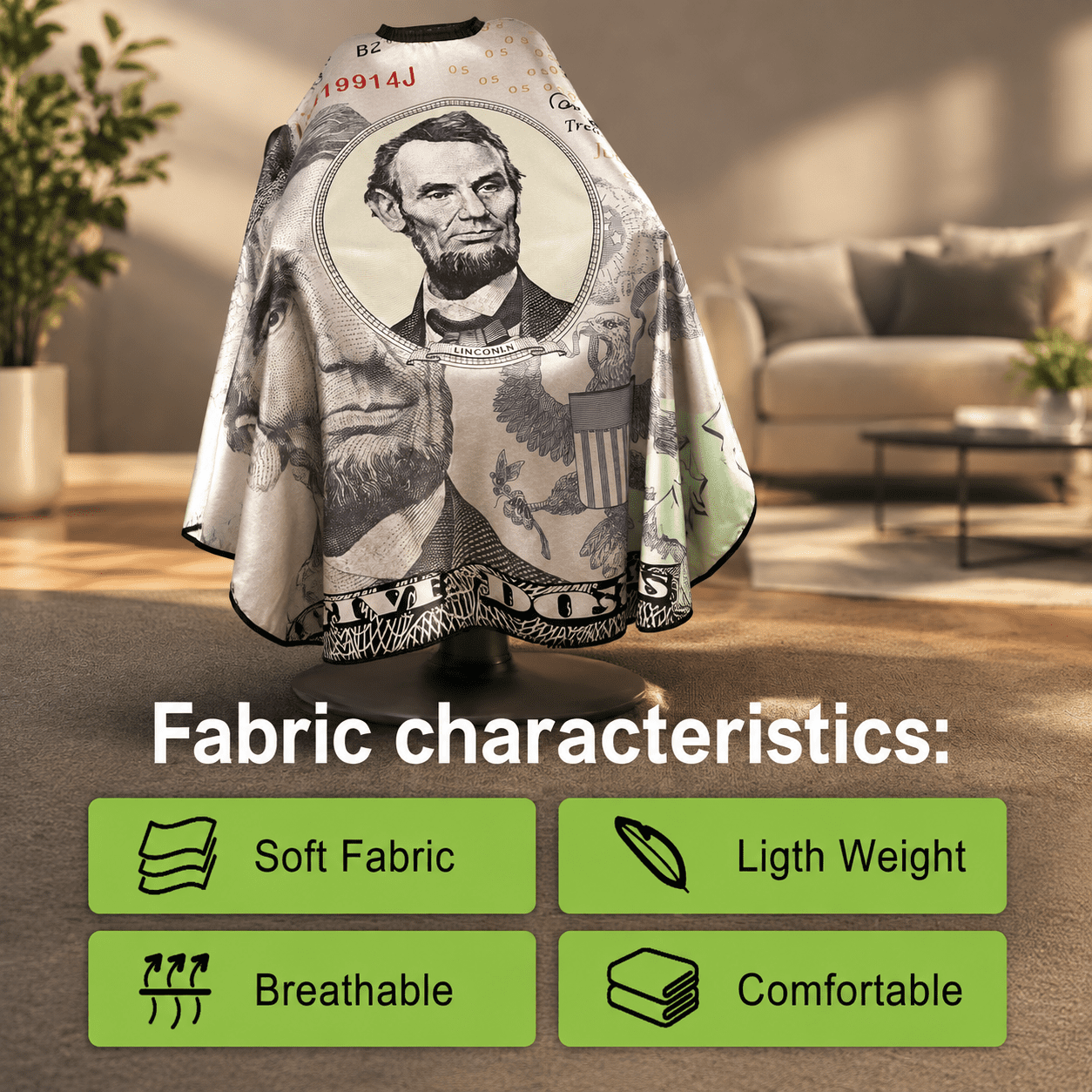 Hair Cape, 5 Dollars Pattern, Waterproof Barber Gown with Copper Snaps ...