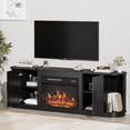 thumbnail image 5 of BOSSIN 70" Fireplace TV Stand with Sliding Doors, Mid-Century Modern Entertainment Center with Electric Fireplace & Storage, Black, 5 of 10