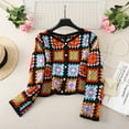 thumbnail image 6 of SIEYIO Women Autumn Long Sleeve Crochet Cardigan Ethnic Hollow Knit Colorful Geometric Pattern Button Down Sweater Coat for Jac, 6 of 19