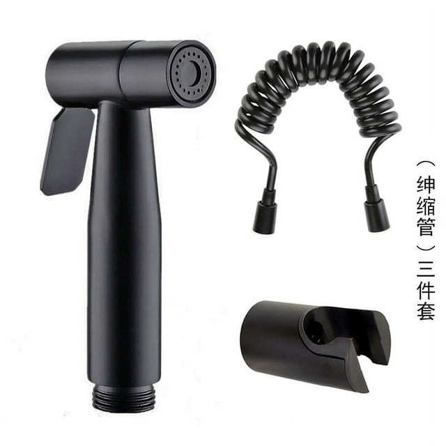 Juego de pistola rociadora para lavado de inodoro de acero inoxidable 304 negro sin perforaciones, boquilla presurizada, limpieza corporal, lavador de inodoro