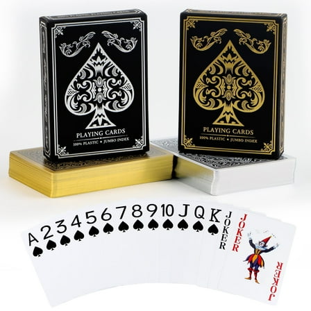 Sinekong Plastic Playing Cards, Waterproof Playing Cards, Jumbo Index Large Print Deck of Cards for Adults (2 Pack)