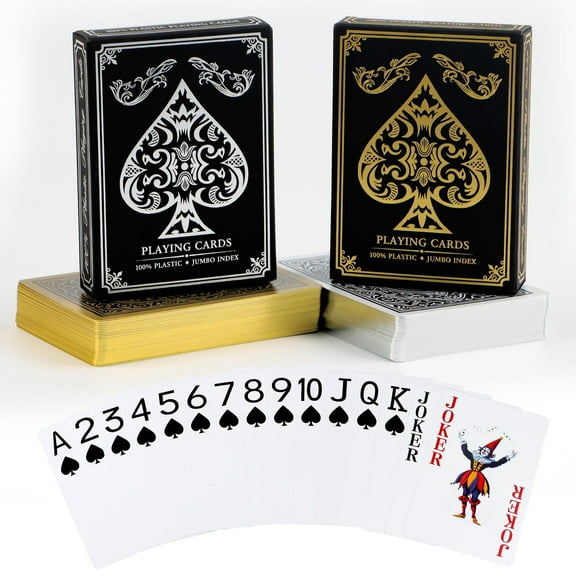 Sinekong Plastic Playing Cards, Waterproof Playing Cards, Jumbo Index Large Print Deck of Cards for Adults (2 Pack)