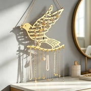 Bird Shaped Wall Mount Jewelry Organizer, Decorative Metal Display Rack for Necklaces and Earrings, Space Saving Vanity Storage, Chic Bedroom or Bathroom Decor, Great Gift for Fashion Lovers