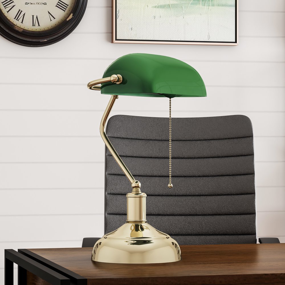 Banker’s Lamp with Green Glass Shade Antique Vintage Style Retro Desk