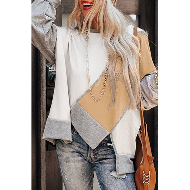 a.Jesdani French Beige Block Top: Trendy, Cozy, Perfect Fit