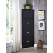 Kings Brand Furniture 4-Tier 68" Corner Kitchen Pantry Storage Cabinet with 8 Doors, Black