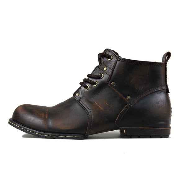 OSSTONE LaceUp Leather Chukka Moto Boots 6015-2 Retro Dark Brown Size 9 Men main image 4