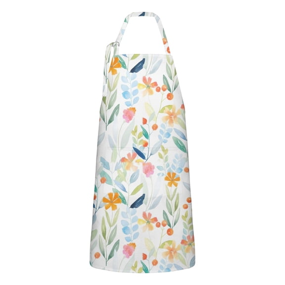 Pioneer Flower Floral Print Pattern Apron-Garden Aprons for Women with Pockets-Cotton Linen Waterproof Kitchen Cooking Gardening Aprons Adjustable for Kitchen,Cooking,BBQ and Salon 33x27 Inch