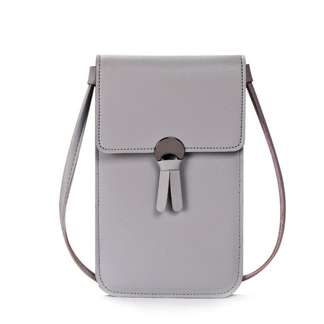 Bolsa de teléfono táctil para mujeres, bolso de hombro de cuero mini, transparente, gris claro