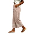 thumbnail image 5 of Tqcoqu Women's Wide Leg Cropped Pants,Eyelet Embroidered Hem Drawstring Elastic Waist Trendy Loose Pants,Khaki Women's S-XXL, 5 of 6