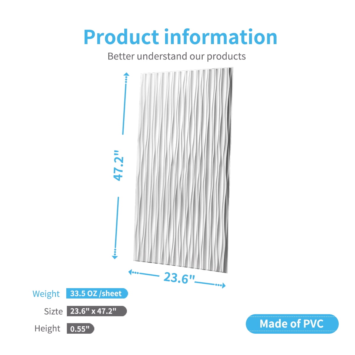 Art3d 6-Pack 47.2 "x23.6" PVC 3D Wall Panels Cum 2ftx4ft Drop Ceiling Tile, 3D Textured Wavy Wall Paneling-White