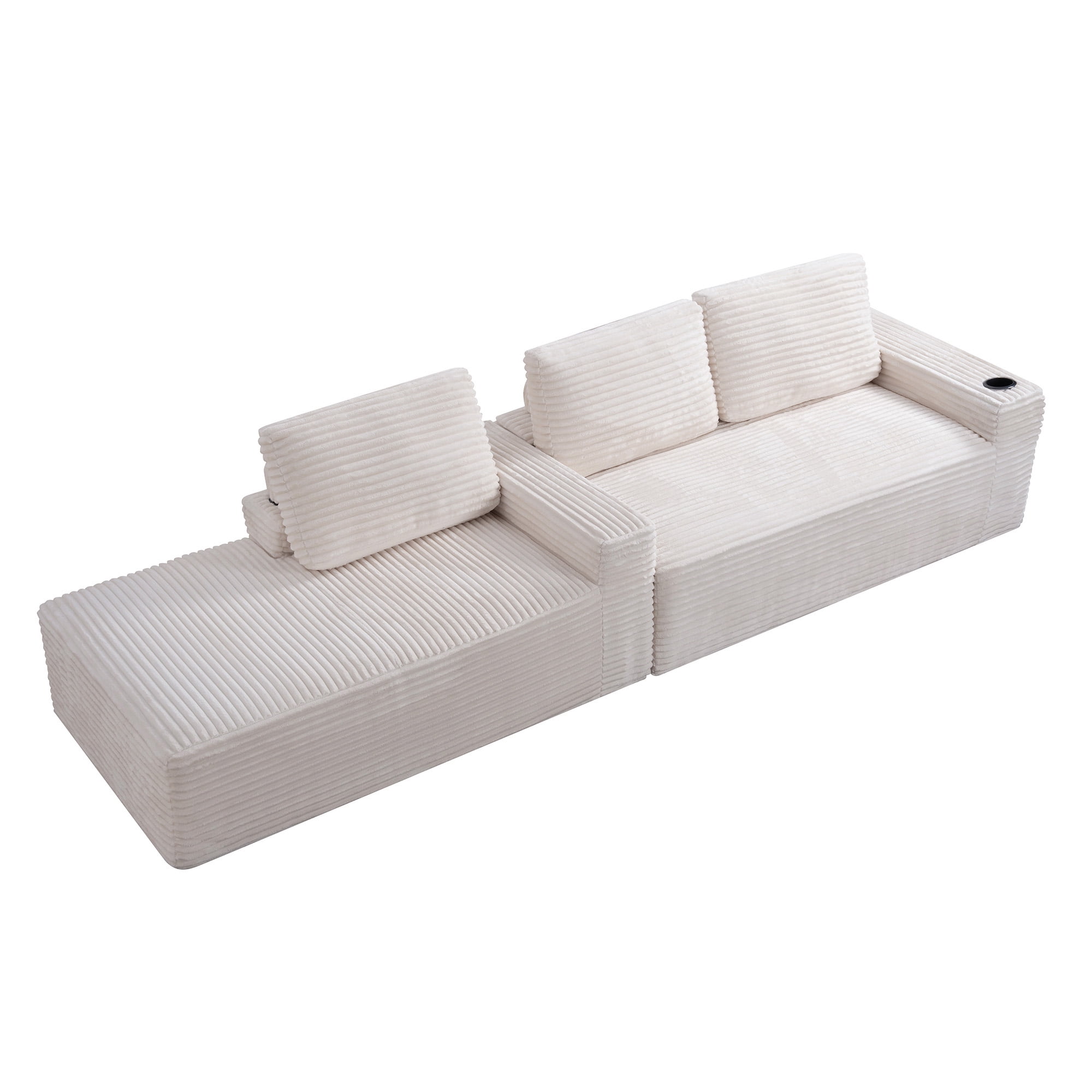 AISWORD 104.3" L-Shaped Modular Sectional Sofa, Corduroy 4-Seater Cloud Couch with Cup Holders & Side Pockets, Boneless Upholstered Sofa, No Assembly, Cream, Left-Facing Chaise