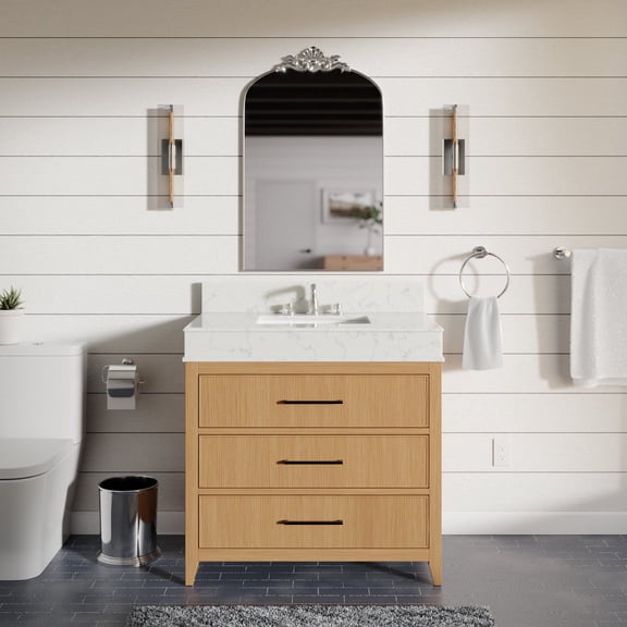 Kensington 36" Bathroom Vanity with Blonde Cabinet and Engineered Marble Countertop
