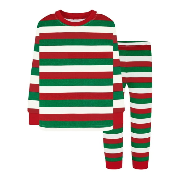 Kids Christmas Pajamas Cute Striped Pyjamas Holiday Sleepwear Long Sleeve Crew Neck Nightwear Set Girls Pjs Size 4-5 Years