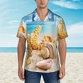 thumbnail image 2 of Pofeuu Beach Starfish Shell Print Hawaiian Shirt for Men Sleeves Casual Button Down Summer Beach Dress Shirts T-Shirts,Large, 2 of 7