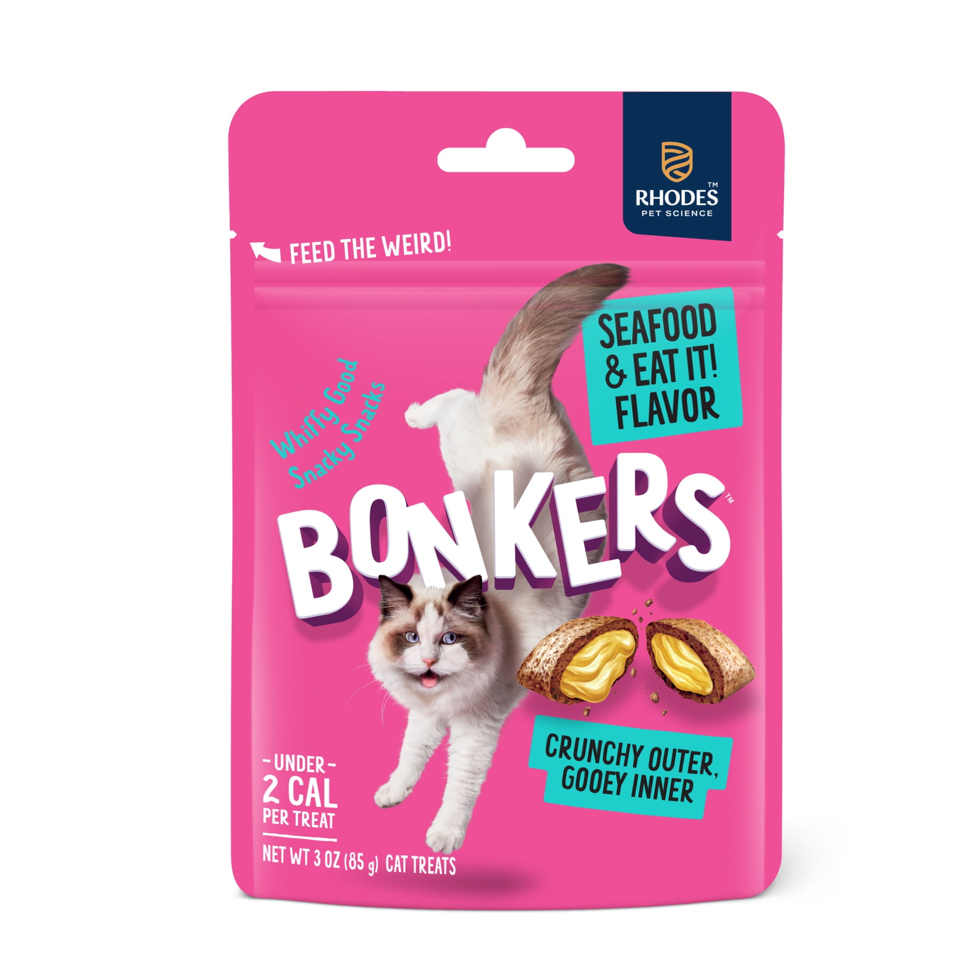 BONKERS Bites Seafood & Eat It Flavor Crunchy & Soft Treats for Cats, 3oz Bag