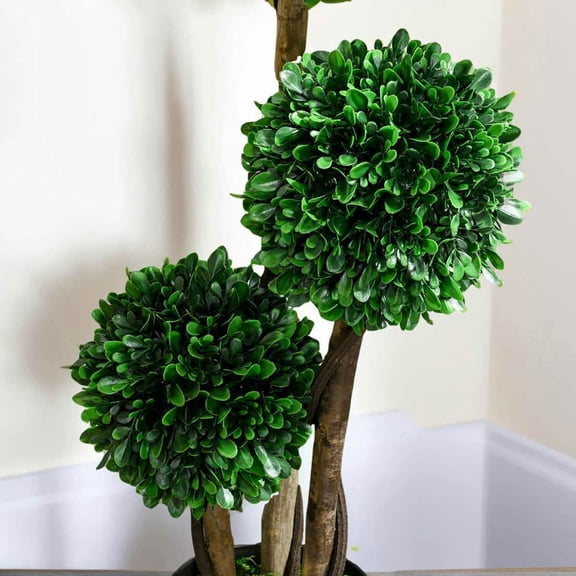 Yardi Yarda 3FT Artificial Tree, Triple Ball Boxwood Topiary with Pot and Sandalwood Leaves for Indoor, Green