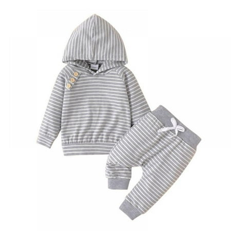 

Bullpiano Toddler Infant Baby Boys Striped Long Sleeve Hoodie Tops Sweatsuit Pants Outfit Set Toddler Baby Boy Outfits