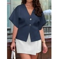 thumbnail image 3 of Womens Oversized Cardigan Short Sleeve - Button V Neck Casual Knit Sweater Outerwear Navy Blue L, 3 of 6
