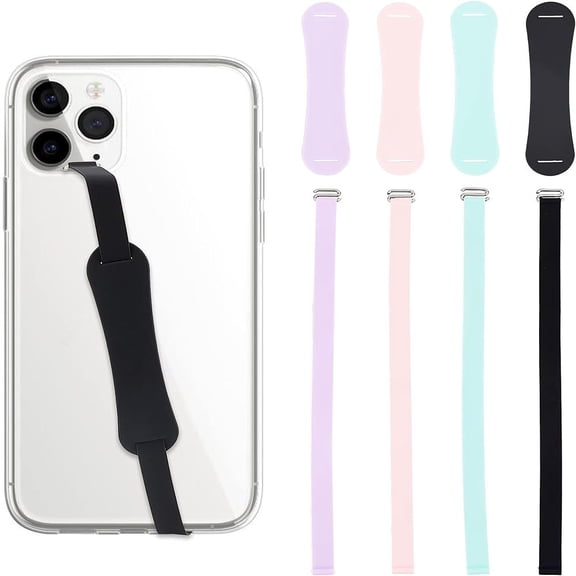 4 Sets Silicone Phone Finger Strap Universal Silicone Elastic Loop Phone Grip Reusable Hand Finger Holder Phone Grip Holder for Most Phone Case -