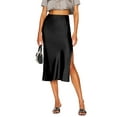 thumbnail image 2 of Women's Midi Skirt High Waist with Elasticized Band, Cheetah Print Satin Skirt for Women, Casual Work Party Slit Black M, 2 of 6