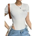thumbnail image 6 of Seyurigaoka Women Bodysuit, Letters Print Short Sleeve Round Collar One-piece, 6 of 9