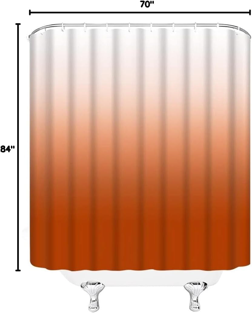 Burnt Orange Ombre Shower Curtain Gradient Orange White Fabric Bathroom Curtains Decor Set with Hook(84" Wx72 H)