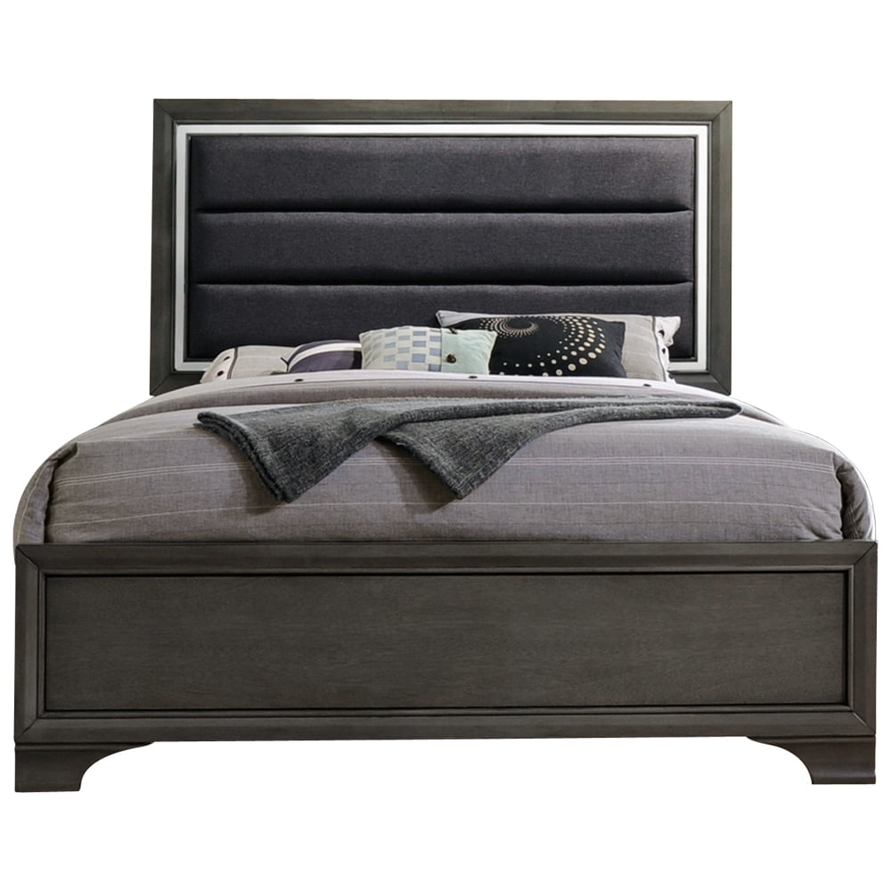 Sonata Queen Size Upholstered Panel Bed, Leather Headboard Footboard