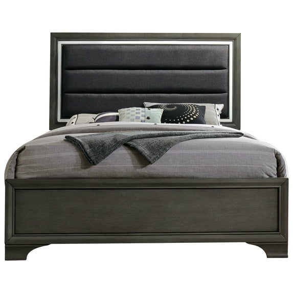 Sonata Modern Upholstered Panel Bed, King, Gray Wood