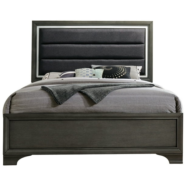 Sonata Queen Size Upholstered Panel Bed, Faux Wooden Headboard