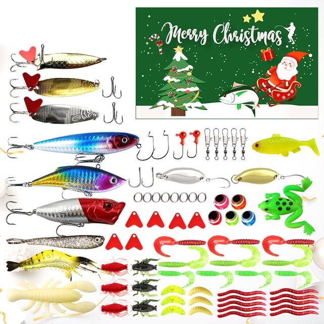 Juego Señuelos Pesca Calendario Adviento 78 Piezas Blandos Cucharas Minnow
