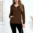 thumbnail image 3 of Otntypg Fashion Women Hoodie Sweater Tops Lightweight Casual Fall Spring Long Sleeve Ribbed Knit Drawstring Button V Neck Hooded Pullover Sweatshirts with Pockets Brown M, 3 of 7