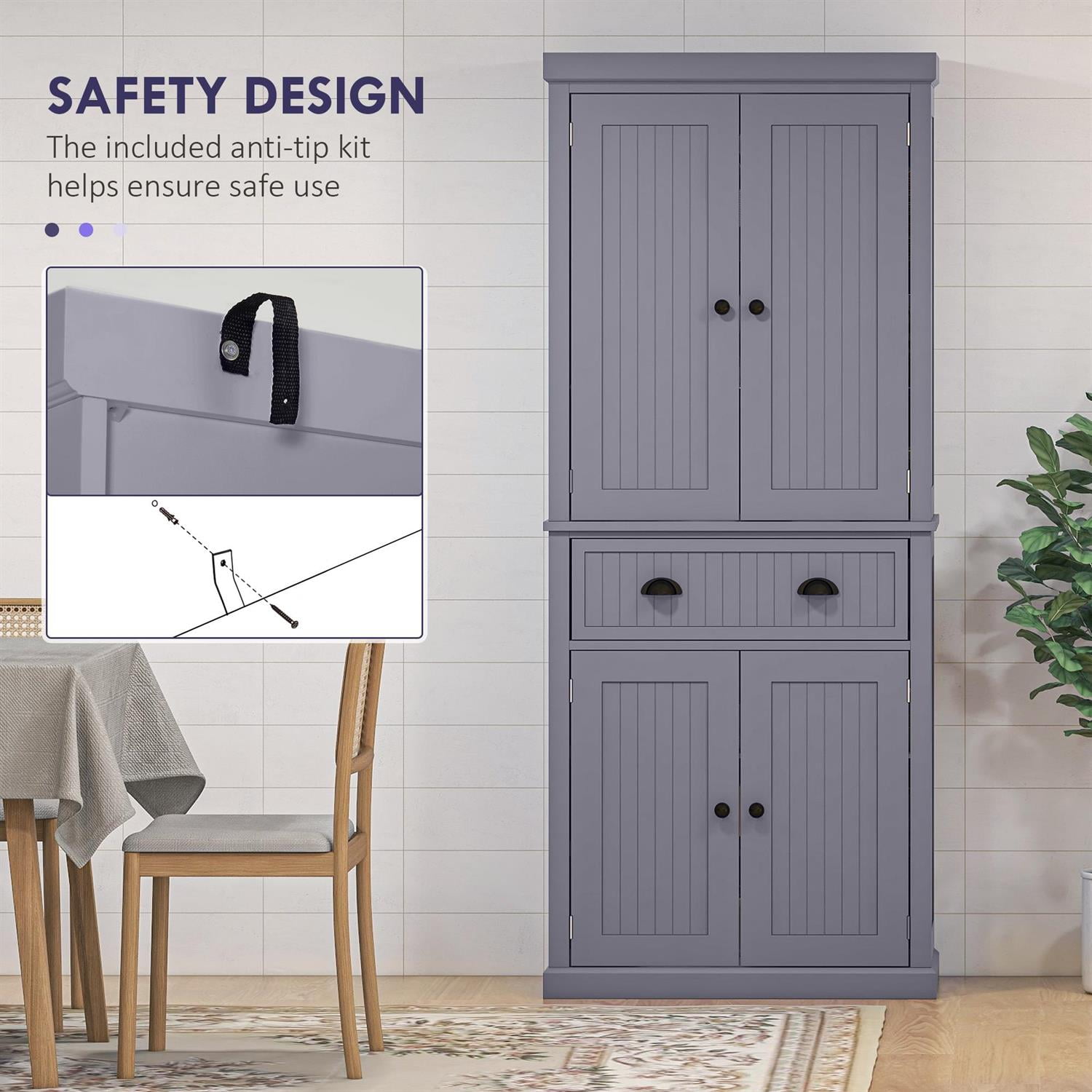 Demi Bonn 72" Kitchen Storage Cabinet with 4 Doors, 3 Adjustable Shelves, Large Drawer for Home & Kitchen, Blue