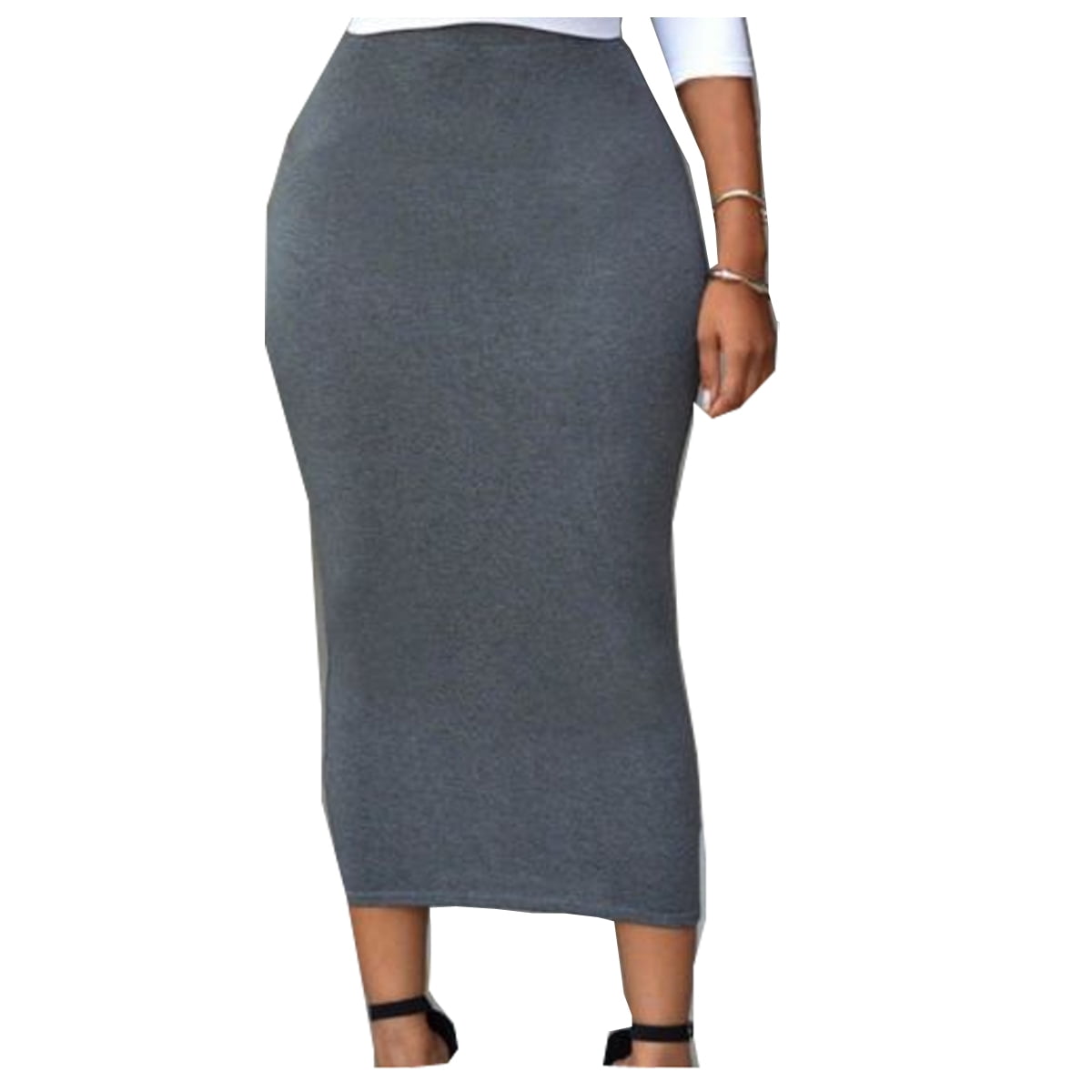 Diconna - Women High Waist Slim Thick Skirt Body Stretch Long Maxi ...