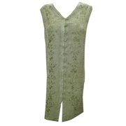 Mogul Women's Shift Dress Green Embroidered Sleeveless Button Front Resort Dresses