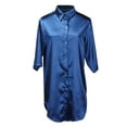 thumbnail image 5 of Deago Women Satin Silk Nightgown 3/4 Sleeve Button Down Nightshirt Soft Sexy V Neck Pajama Dress Boyfriend Sleep Shirt - Navy Blue, 2XL, 5 of 8