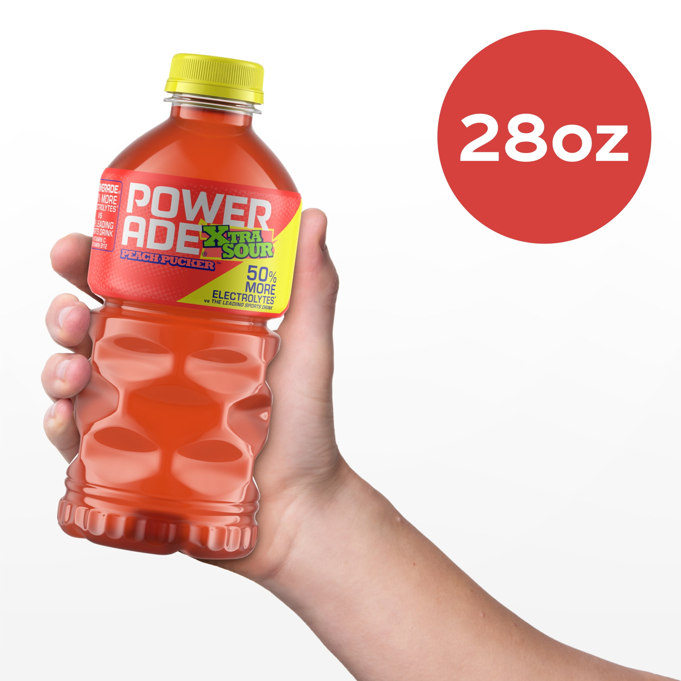 POWERADE XTRA SOUR Peach Pucker Electrolyte Sports Drink Bottle, 28 fl oz