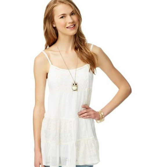 Aeropostale Womens Sheer Lace Tunic Blouse, Beige, Juniors, X-Small