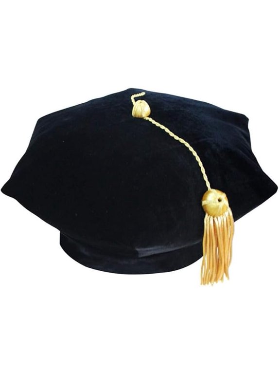 Doctoral Tam 6 Sided Black Velvet Graduation Cap for Men & Women | PhD Tam Hats for Women with Gold Bullion Tassel | Black Doctorate Tam for Academic Ceremonies & Graduation