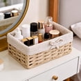 thumbnail image 4 of Rattan Woven Storage Basket Paper Rope Desktop Lined Organizer Box For Home, 4 of 5
