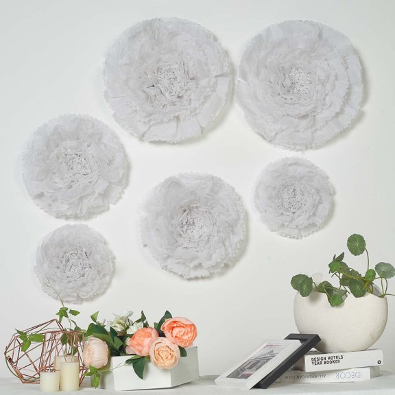 BalsaCircle 6 White Carnations 12" 16" 20" Large Tissue Paper Flowers Wall Backdrop Party