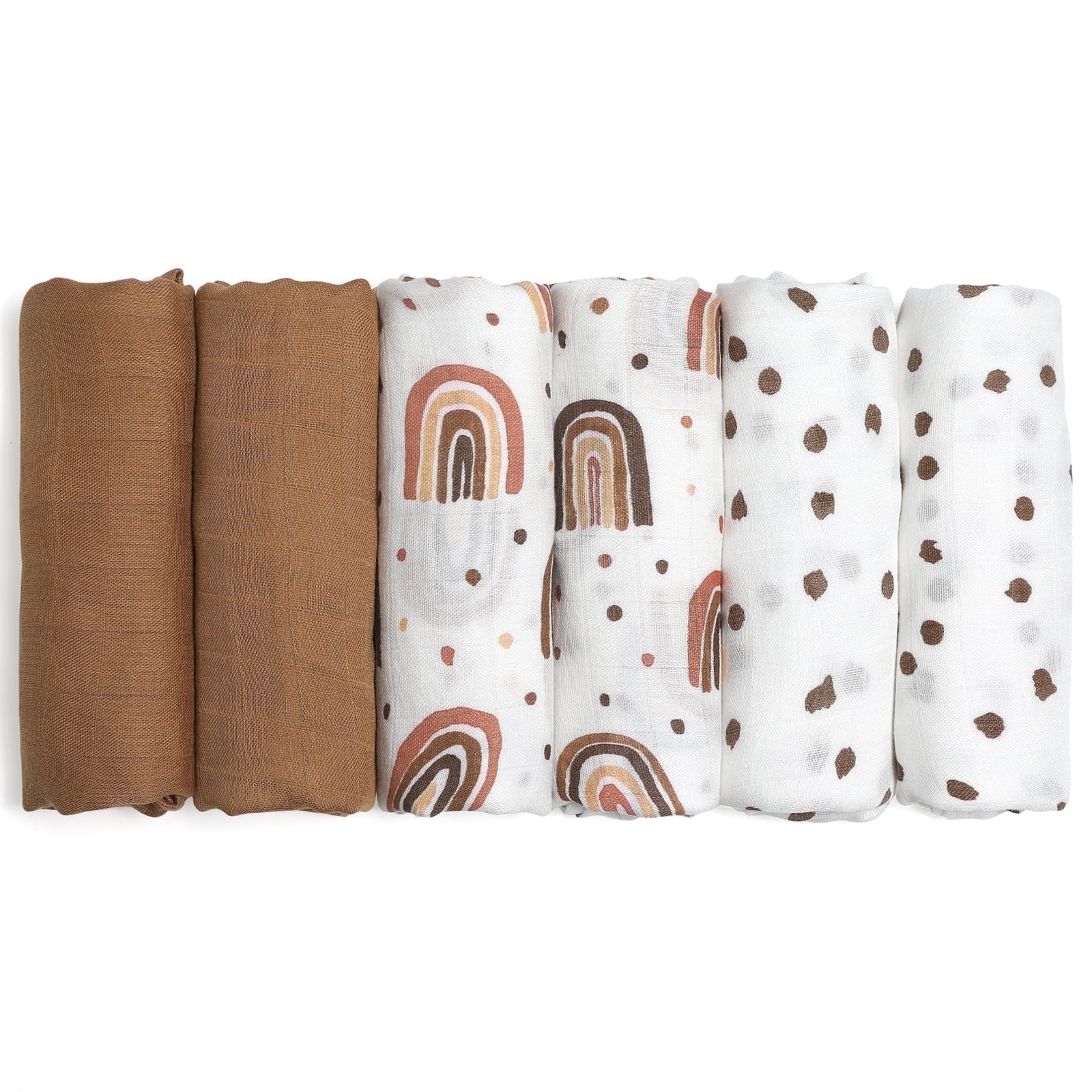 Gllquen Baby Muslin Swaddle Blankets 6-Pack, Swaddle Wrap Neutral Receiving Breathable Cotton Blankets for Newborn Infant Girls and Boys, 27 X 27", Rainbow