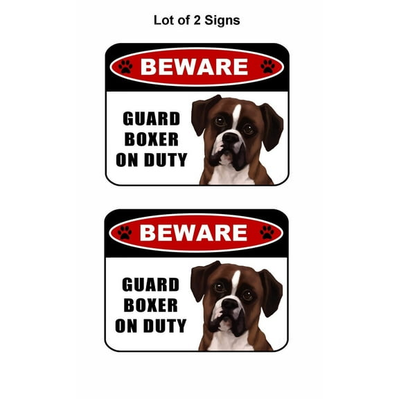 PCSCP 2 count "Beware Guard Boxer (v1) on Duty" 11.5 inch x 9 inch Laminated Dog Sign