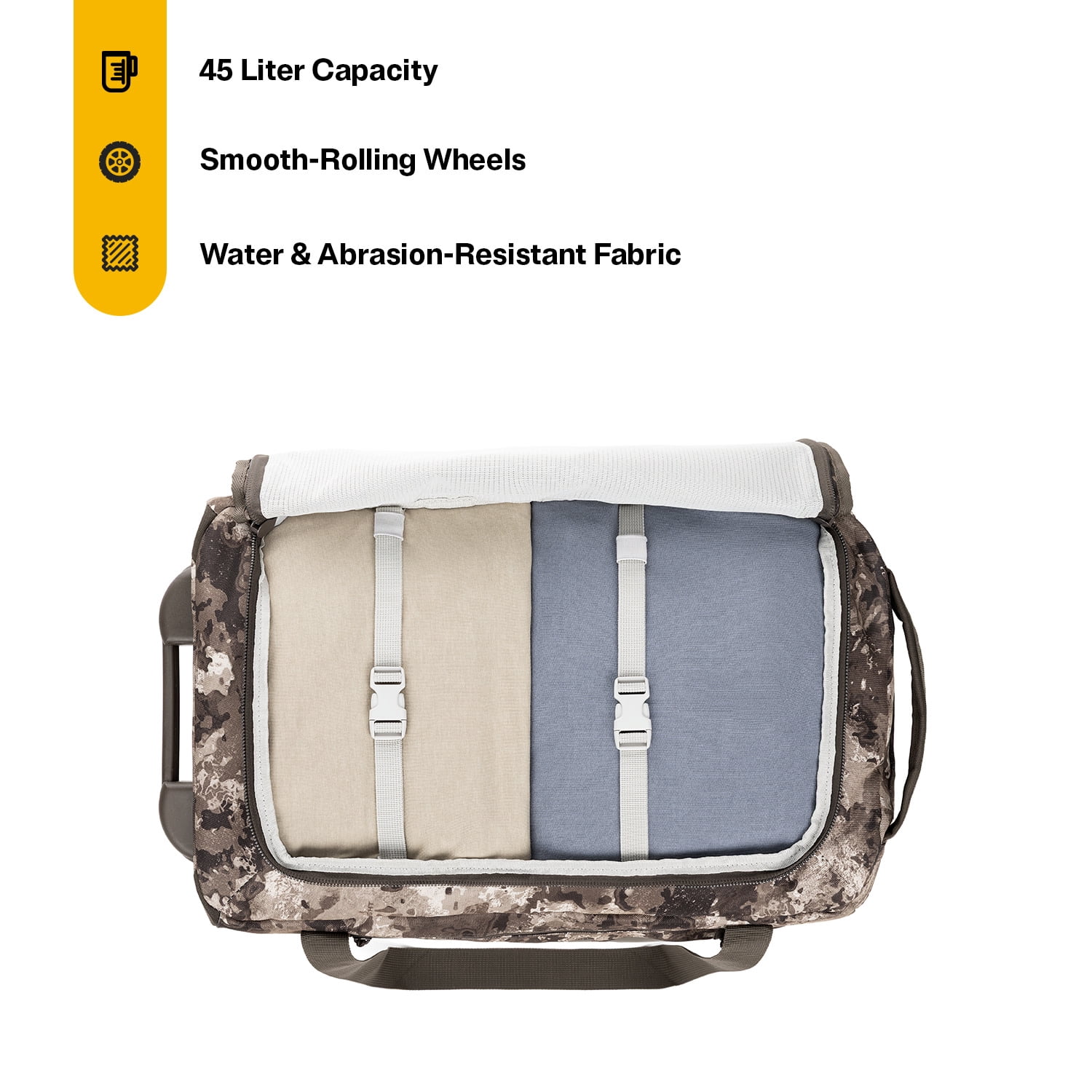 RTIC Road Trip Rolling Duffle Bag, Medium, Water-Resistant and Wheeled, Olive Midnight Camo