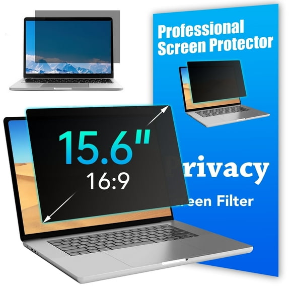 15.6" Laptop Privacy Screen Filter for 16:9 Widescreen Computer Monitor Screen Protector Film, 15.6 Inch Monitor Privacy Shield and Anti-Glare Protector, Anti-Scratch, Anti Blue Light Filter